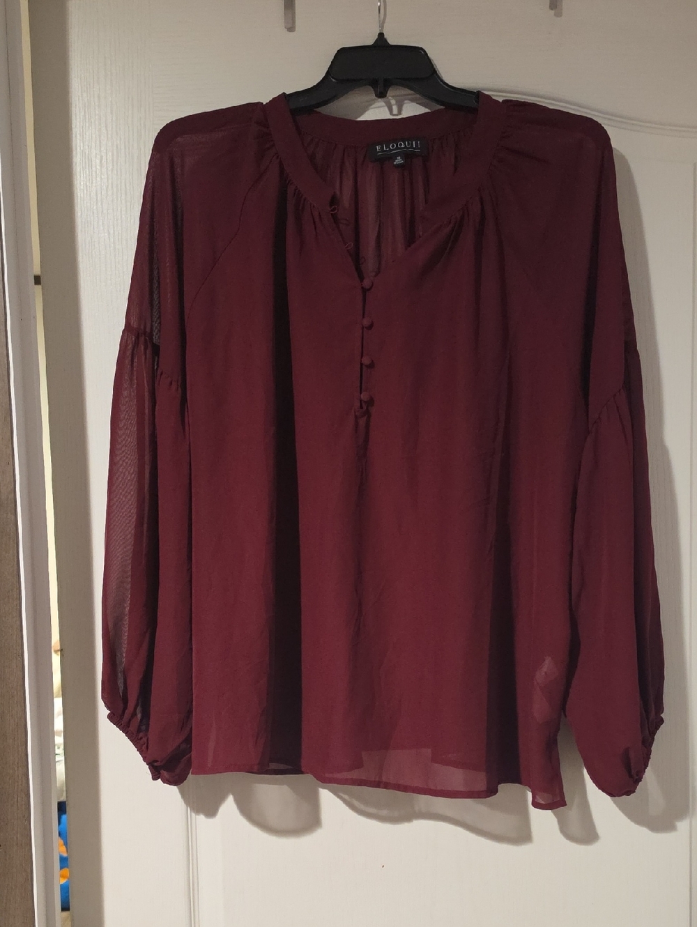 Eloquii Womans Plus Burgundy Long-Sleeve Peasant Blouse Size 20